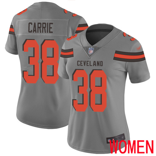 Cleveland Browns T J Carrie Women Gray Limited Jersey #38 NFL Football Inverted Legend